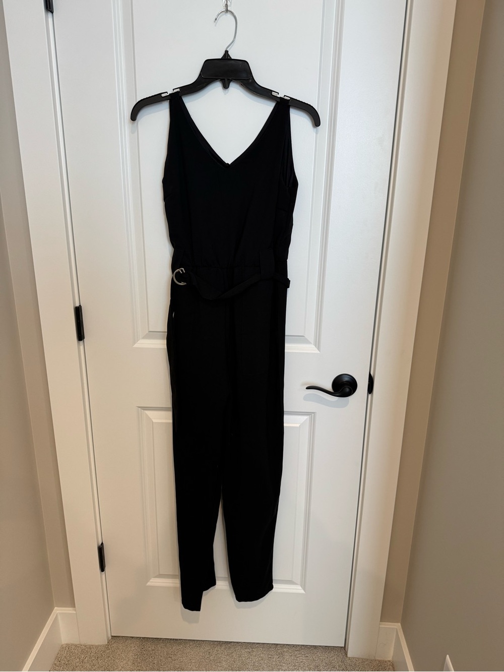 She + Sky Black V-Neck Sleeveless Belted Jumpsuit